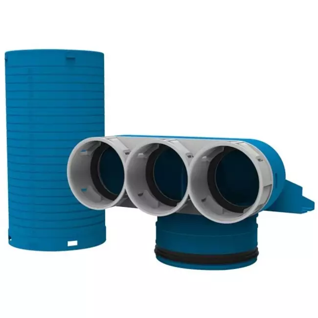 Rozdzielacz anemostatu Vent-Axia Uniflexplus 3 x Ø69 mm z króćcem Ø125 mm 90° (dł.)