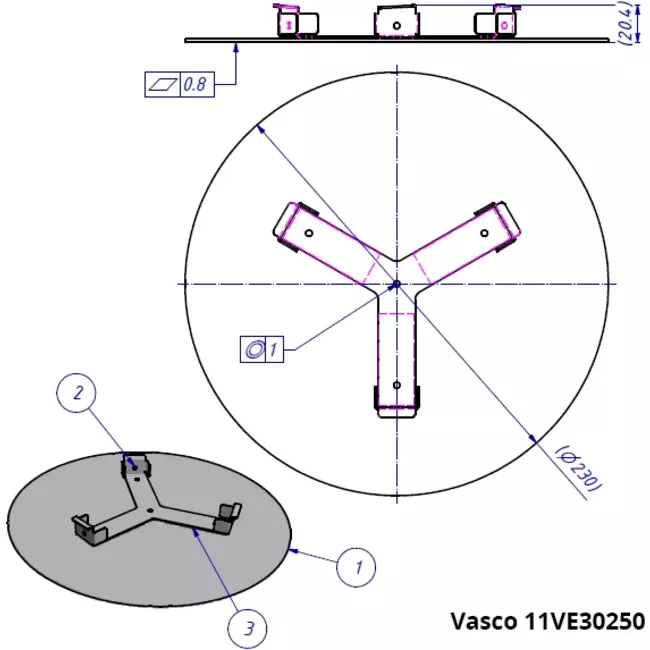 Luksusowy, okrągły zawór sufitowy lub ścienny Vasco (w zestawie ze Smiley)