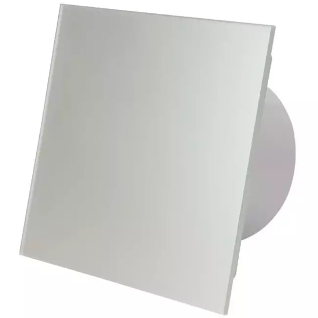 Wyciągowy wentylator łazienkowy Ø 125 mm - panel przedni ze szkła w kolorze satynowego srebra