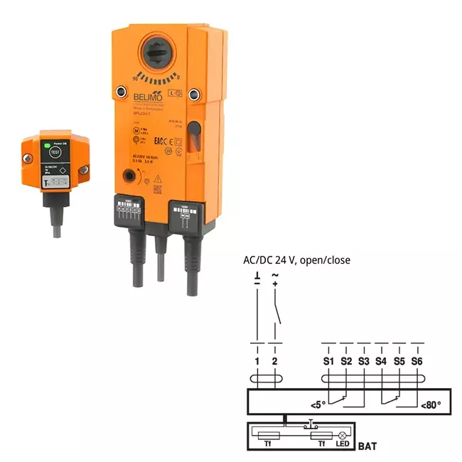 Siłownik prostokątny 24V do klap przeciwpożarowych - E-FD25 100x200 M24 S