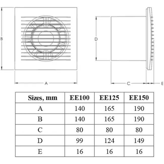 Wentylator łazienkowy Ø 125 mm biały - standard EE125