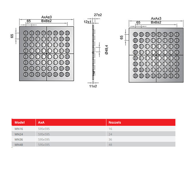 Wielodyszowy nawiewnik sufitowy 596x596 mm - MN36 RAL9016