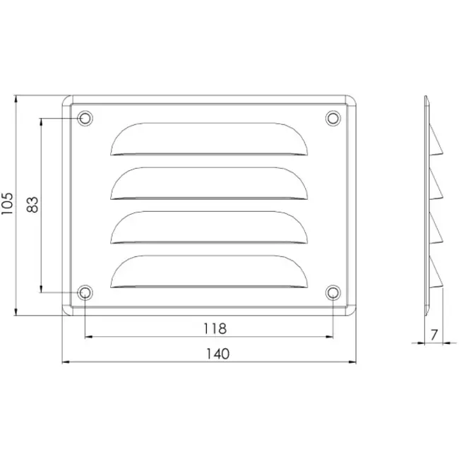Kratka wentylacyjna metalowa prostokątna 140x105 mm miedziana - MR14105Cu