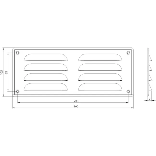 Kratka wentylacyjna metalowa prostokątna 260 x 105 mm stal nierdzewna - MR26105i