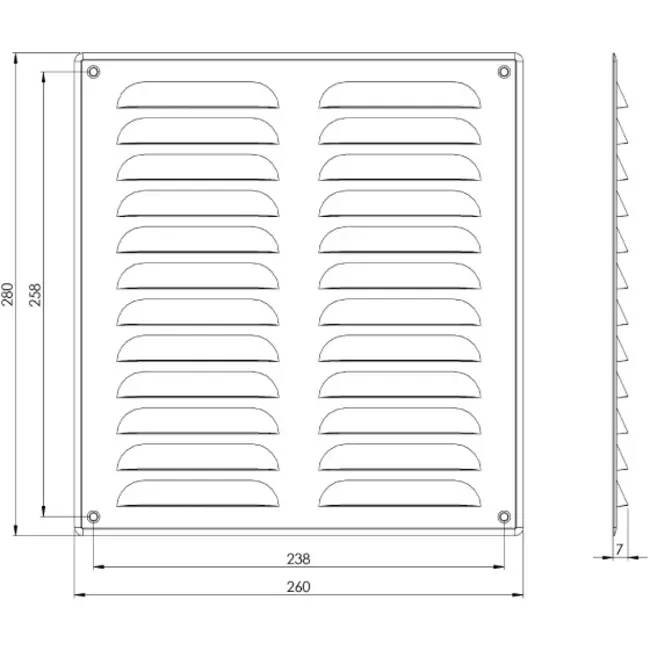 Kratka wentylacyjna metalowa prostokątna 260 x 280 mm aluminiowa - MR2628Al