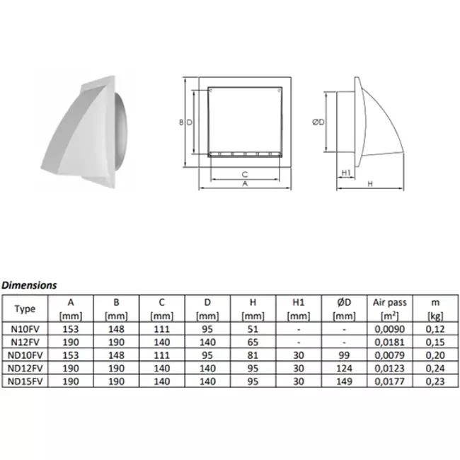 Kratka fasadowa z zaworem zwrotnym 150 x 150 mm średnica 100 mm brąz - ND10FVB