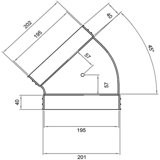 Wavin Ventiza Kolano 45 stopnie PVC owalne 195x80 mm poziome M/M