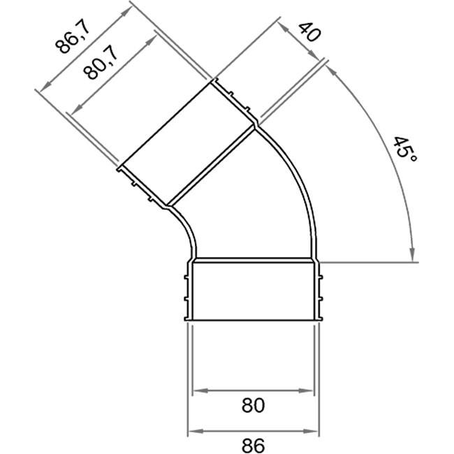 Wavin Ventiza Kolano 45 stopnie PVC owalne 195x80 mm pionowy M/M
