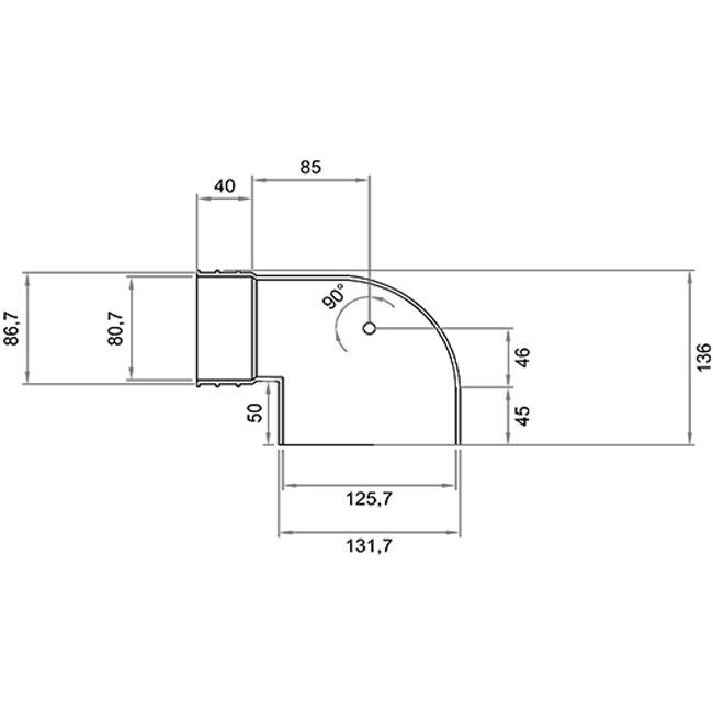 Wavin Ventiza Końcówka 90 stopnie PVC owalna 195x80x50 mm według średnicy 125 mm M/M