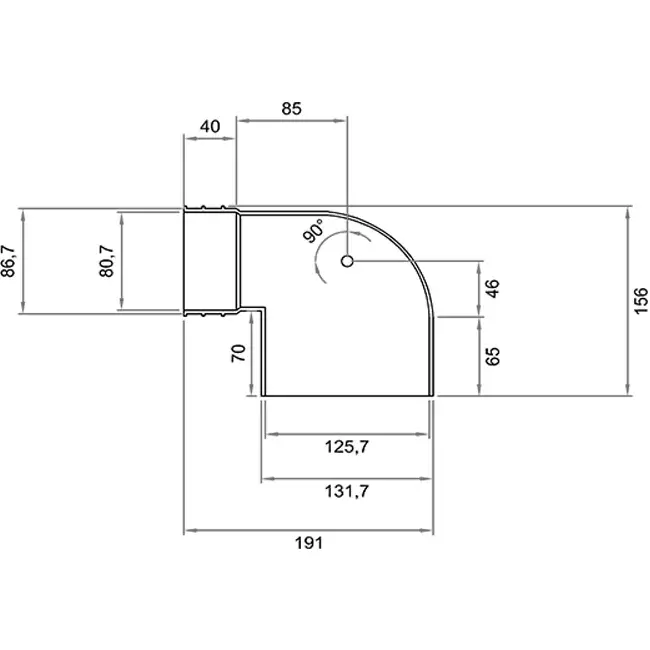 Wavin Ventiza Końcówka 90 stopnie PVC owalna 195x80x70 mm według średnicy 125 mm M/M