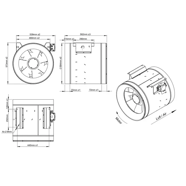 Wentylator rurowy 560 mm o przepływie mieszanym ETALINE - EL 560 EC K01