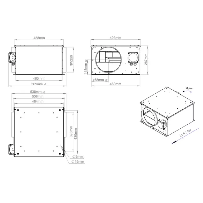 Izolowany wentylator rurowy 250 mm - ISORX 250 EC K 01