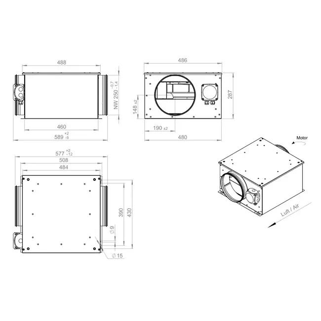 Izolowany wentylator rurowy 250 mm - ISOR 250 EC K 01