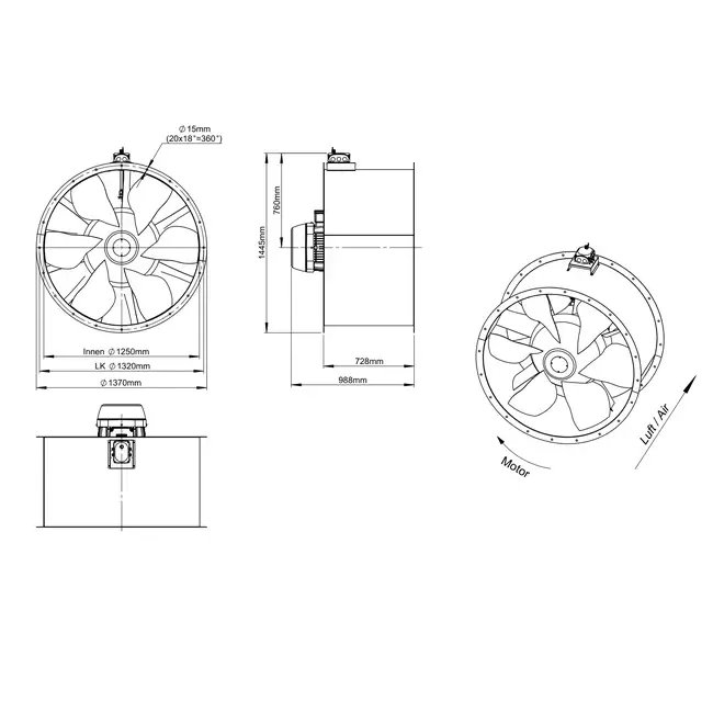 Wentylator osiowy 1250 mm - AL 1250 D6 03 CFG