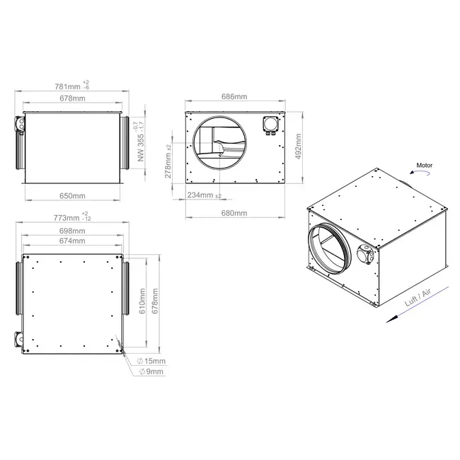 Izolowany wentylator rurowy 355 mm - ISOR 355 EC K 01