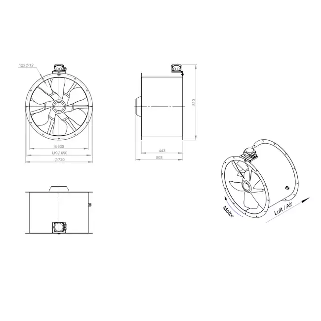 Osiowy wentylator kanałowy 630 mm - AL 630 D4 01 CFG