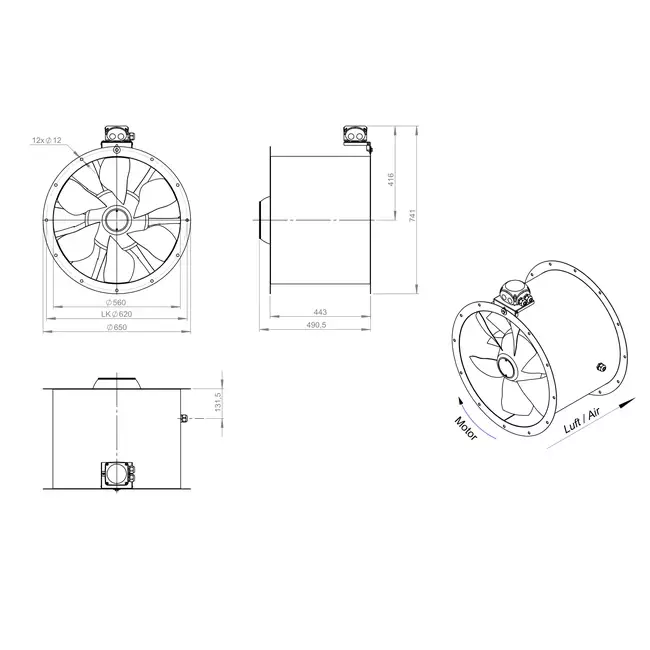 Osiowy wentylator kanałowy 560 mm - AL 560 D4 04 CFG