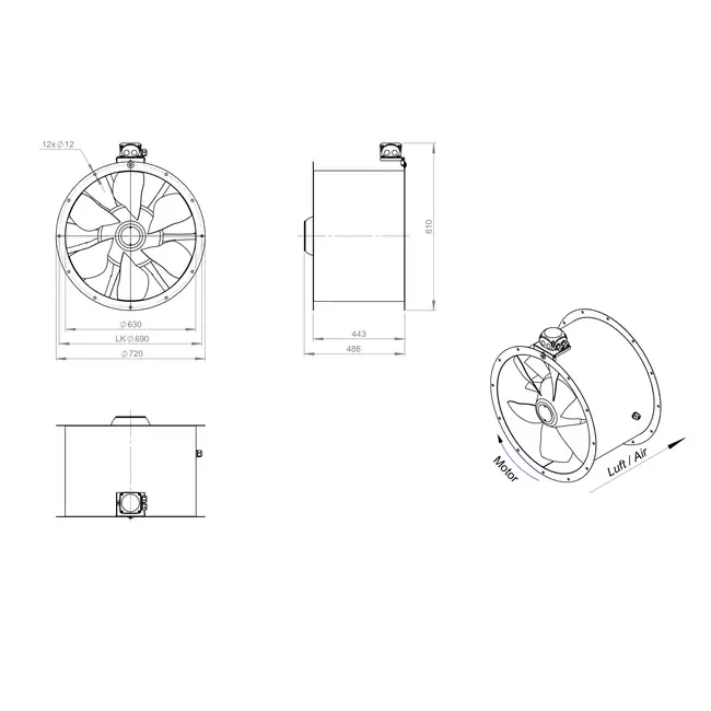 Osiowy wentylator kanałowy 630 mm - AL 630 D4 03 CFG