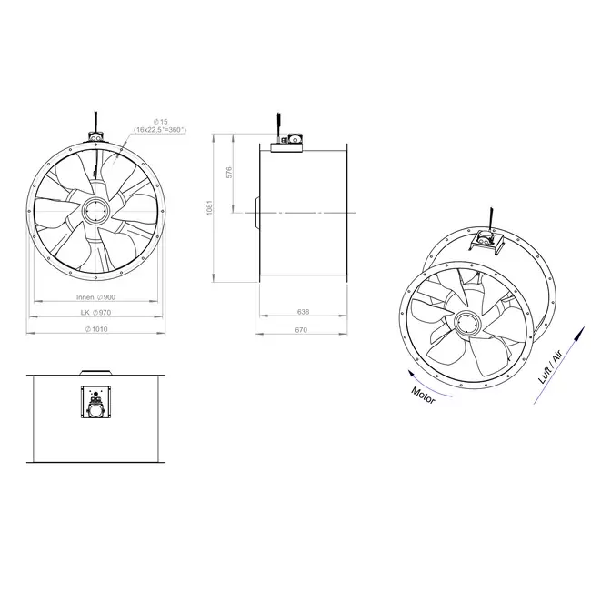 Osiowy wentylator kanałowy 900 mm - AL 900 D4 02 CFG