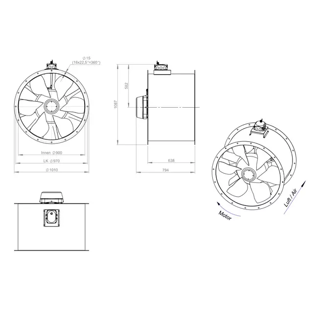 Osiowy wentylator kanałowy 900 mm - AL 900 D4 03 CFG