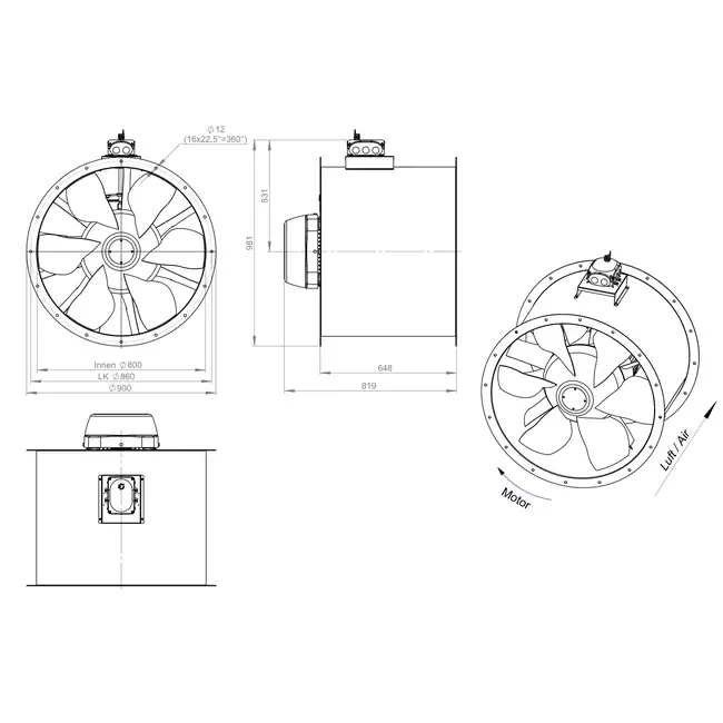 Osiowy wentylator kanałowy 800 mm - AL 800 D4 06 CFG
