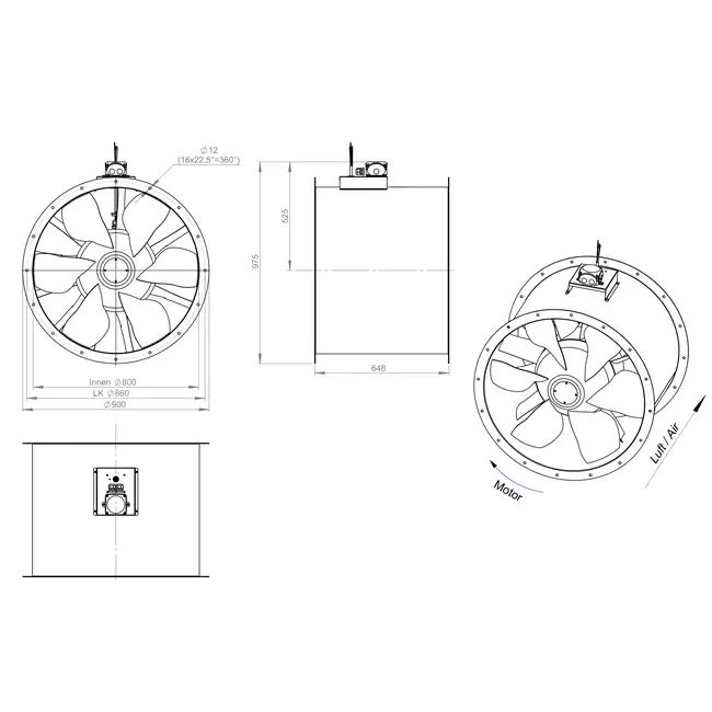 Osiowy wentylator kanałowy 800 mm - AL 800 D6 01 CFG
