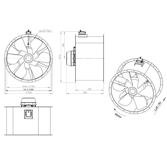 Wentylator osiowy 1120 mm - AL 1120 D6 03 CFG