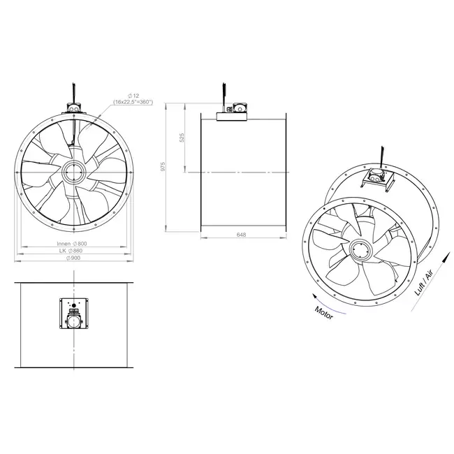 Osiowy wentylator kanałowy 800 mm - AL 800 D84U 01 CFG