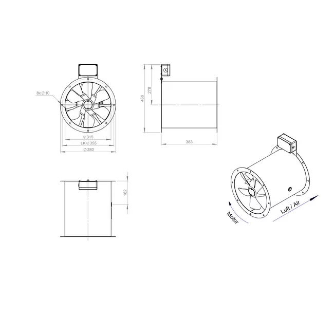 Osiowy 315 mm kanałowy wentylator spalin F400 - AL 315 D2 F4 03 CFG