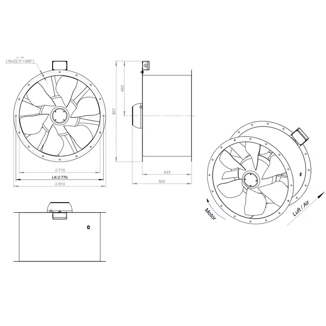 Osiowy 710 mm kanałowy wentylator spalin F300- AL 710 D4 F3 02 CFG