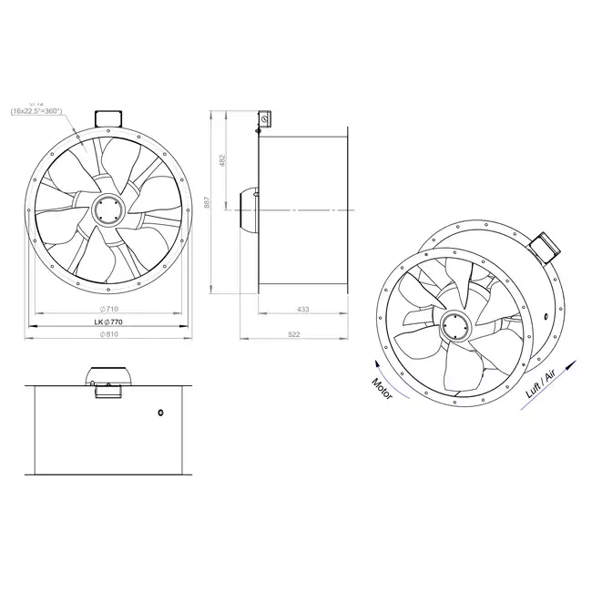 Osiowy 710 mm kanałowy wentylator spalin F400 - AL 710 D4 F4 02 CFG