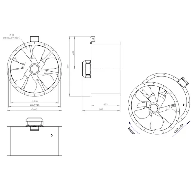 Osiowy 710 mm kanałowy wentylator spalin F400 - AL 710 D4 F4 03 CFG