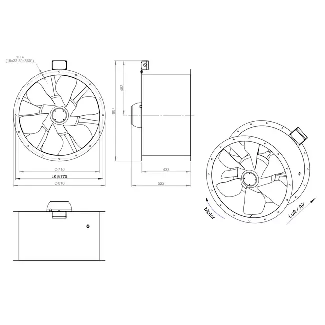 Osiowy 710 mm kanałowy wentylator spalin F400 - AL 710 D6 F4 01 CFG