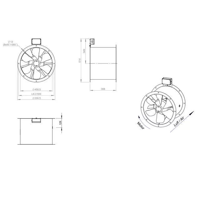 Osiowy 450 mm kanałowy wentylator spalin F400 - AL 450 D4 F4 01 CFG