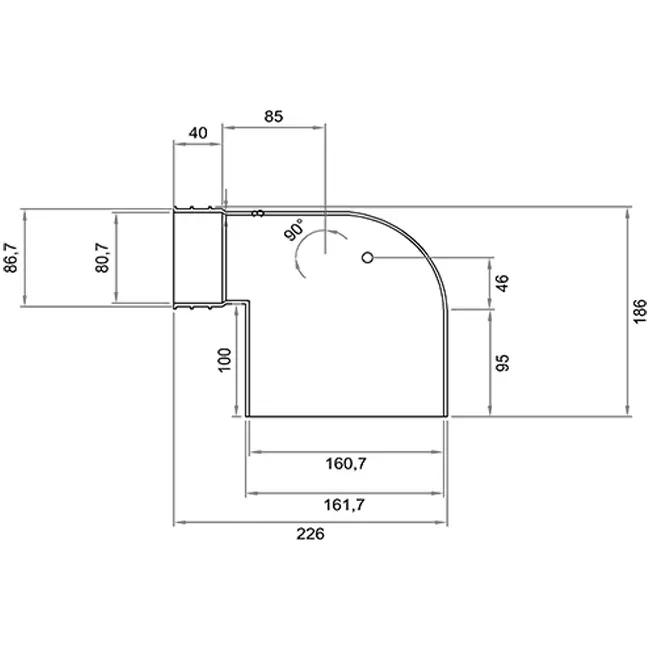 Wavin Ventiza Końcówka 90 stopnie PVC owalna 235x80x100 mm według średnicy 160 mm M/M
