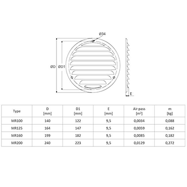 Kratka wentylacyjna metalowa okrągła 100 mm miedź - MR100Cu