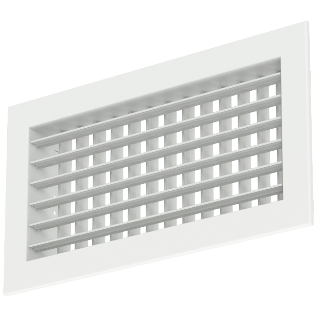Aluminiowa podwójna regulowana kratka ścienna z amortyzatorem - ze sprężynami ciernymi - 500x100 mm - RAL 9016