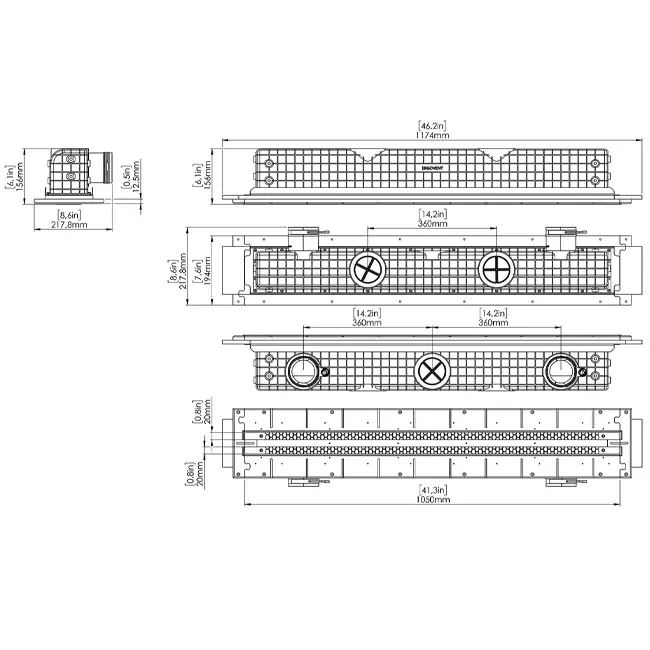 Bezramkowy nawiewnik szczelinowy Ergovent 1050 mm o średnicy przyłącza 75 mm - modułowy - 2 szczeliny