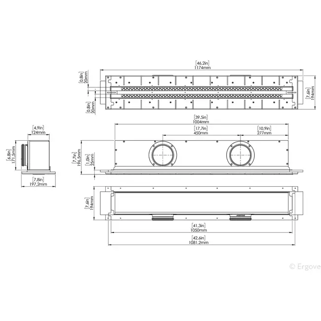 Bezramkowy nawiewnik szczelinowy Ergovent 1050 mm o średnicy przyłącza 125 mm - klimatyzacja - 2 szczeliny