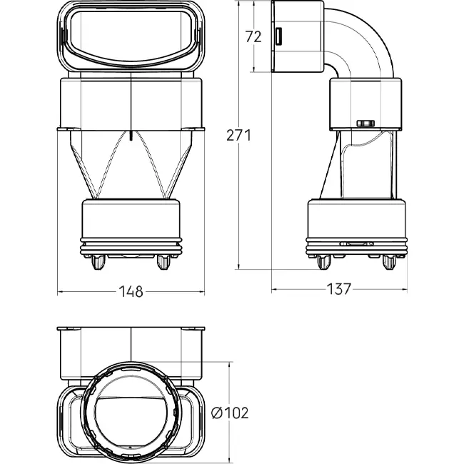 Reduktor Ubbink Air Excellent 48C - 55SC gięty pod kątem 90° - pionowy