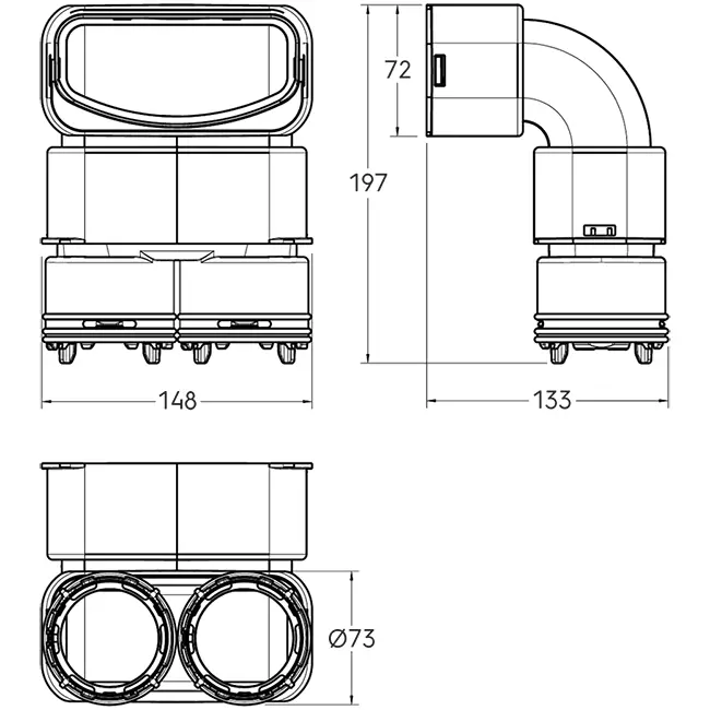 Ubbink Air Excellent 2x 23C - 55SC reduktor kolankowy 90° - pionowy