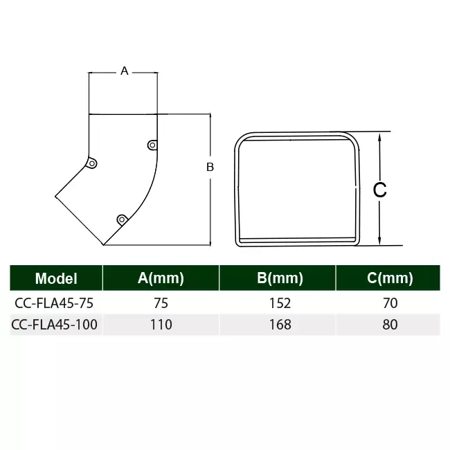 Kolanko płaskie ClimaConnect 45° do kanału montażowego 75 mm - RAL 9010