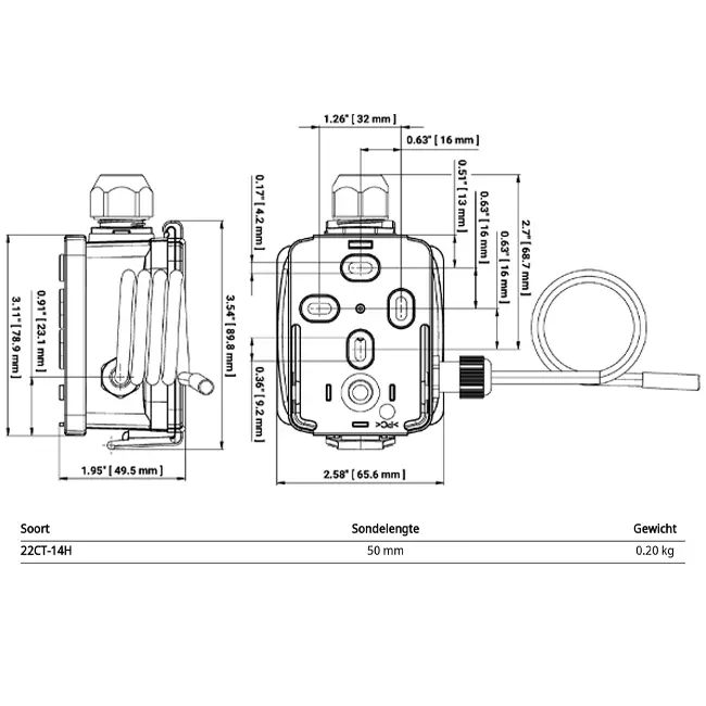 Przewodowy czujnik temperatury Belimo 4-20 mA - sonda 50x6 mm - 2 metry - 22CT-14H