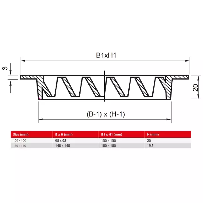 Zewnętrzna kratka ścienna aluminiowa 150x150 mm - RAL 9005