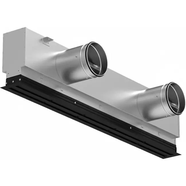 Kratka aluminiowa z 3 regulowanymi osłonami – 1500 mm – RAL 9005 + izolowana komora z przepustnicą regulującą przepływ powietrza