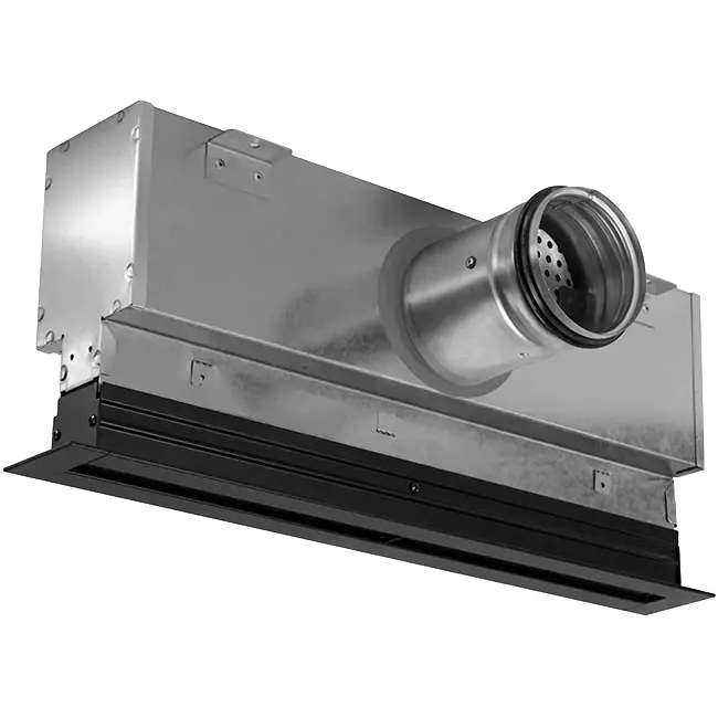 Kratka aluminiowa z 3 regulowanymi osłonami – 1000 mm – RAL 9005 + izolowana komora z przepustnicą regulującą przepływ powietrza