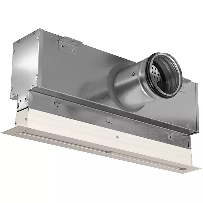 Kratka aluminiowa z 3 regulowanymi osłonami – 1000 mm – RAL 9010 + izolowana komora z przepustnicą regulującą przepływ powietrza