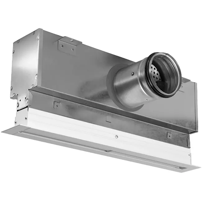 Kratka aluminiowa z 3 regulowanymi osłonami – 500 mm – RAL 9016 + izolowana komora z przepustnicą regulującą przepływ powietrza