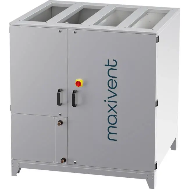 Centrale wentylacyjne Maxivent WTW z kołem cieplnym o wydajności 4200 m³/h, z baterią ciepłej wody, pionowe, po lewej stronie  – RHE 4200 V WOJL