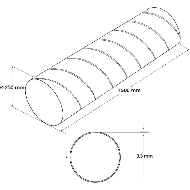 Kanał wentylacyjny średnica 250 mm długość 1,5 metra - okrągły ocynkowany